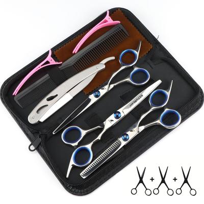 6,0 Zoll Haarschere, Set (Flache Schere + Zackenschere + Tasche + Pflegeöl + Kamm) Haarschere