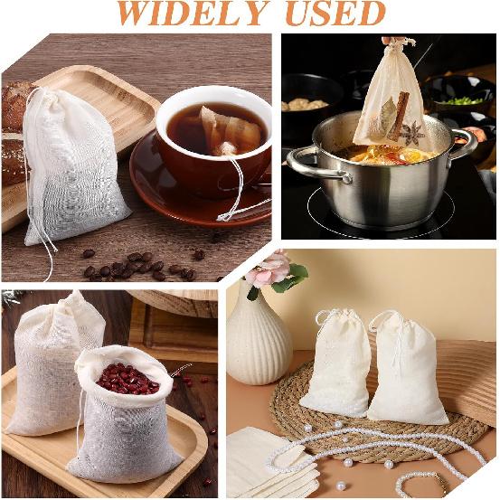 20Pcs Spice Bags for Cooking Unbleached Reble Tea Bags, Muslin Drawstring Cheese Cloth Cotton Bag for Straining Sachet Bag Loose Leaf Tea (6x4