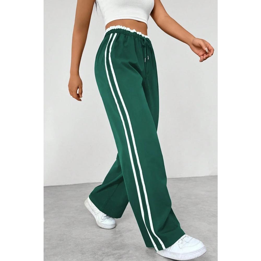 Pantaloni della tuta da donna a gamba larga con coulisse in vita elasticizzata, vestibilità ampia, striscia laterale, pantaloni casual
