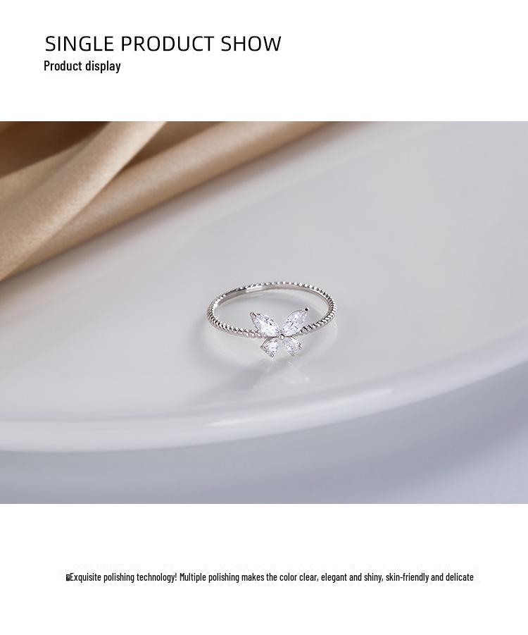 14 Karat vergoldeter Zirkon-Schmetterlingsring, S925-Silber, elegantes, schlankes Design für Damen.