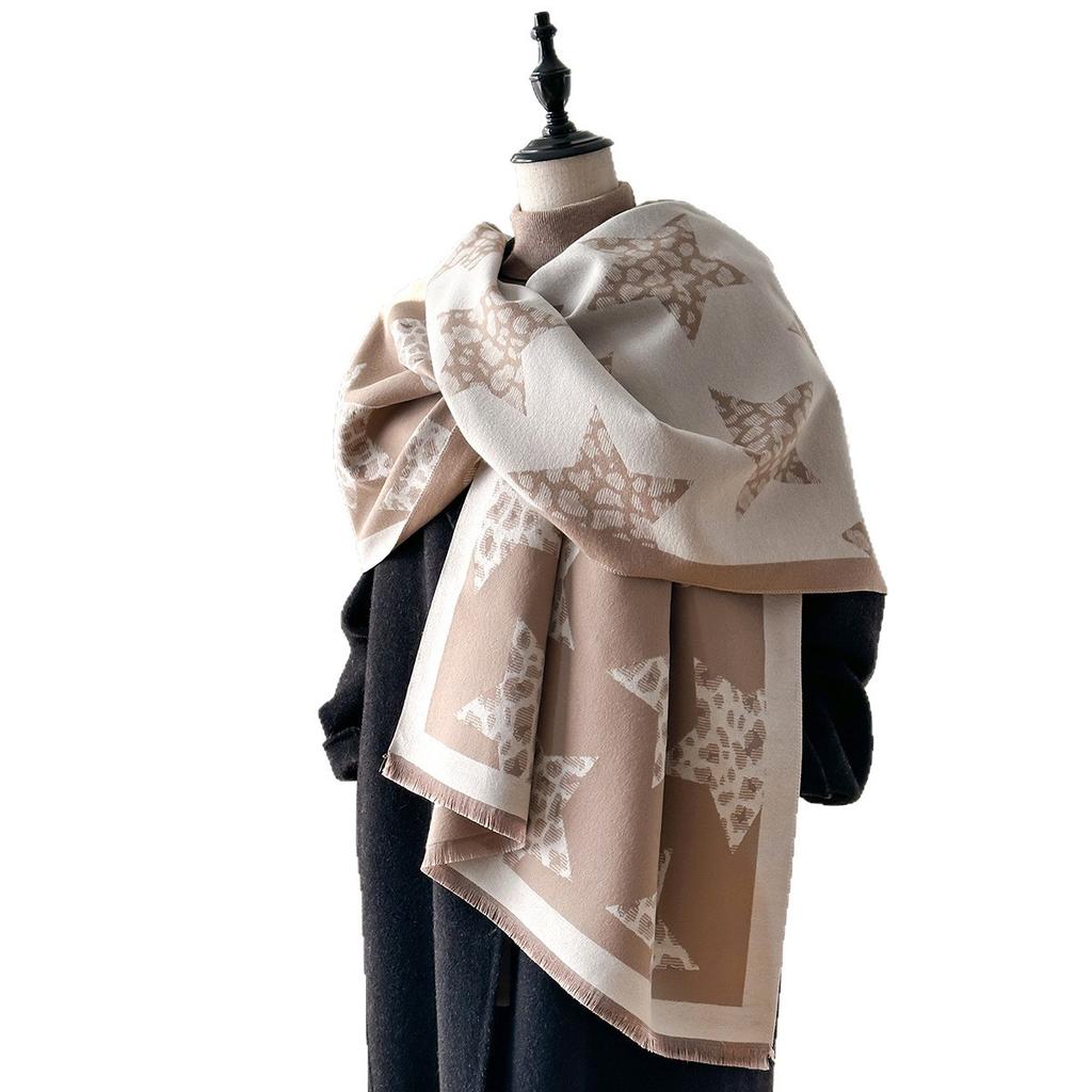 Stars Leopard Print Scarf Women's Style Imitation Cashmere Long Scarf Thickened Warm Shawl Cape