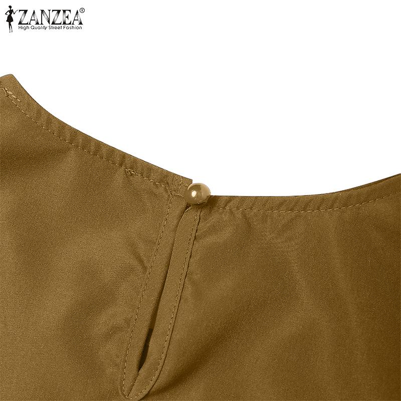 ZANZEA Women Casual Round Neck Solid Color Short Sleeve Long Dress