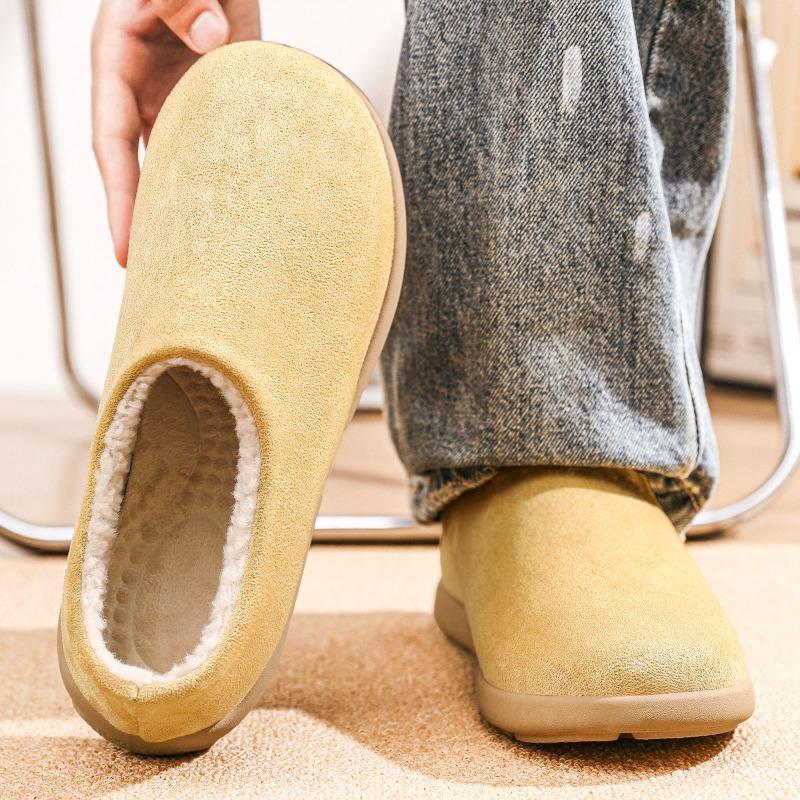 Men's Winter Fleece Lined Thermal Snow Boots, Low-cut Fashion Slip-on Casual Warm Indoor Cotton Slippers