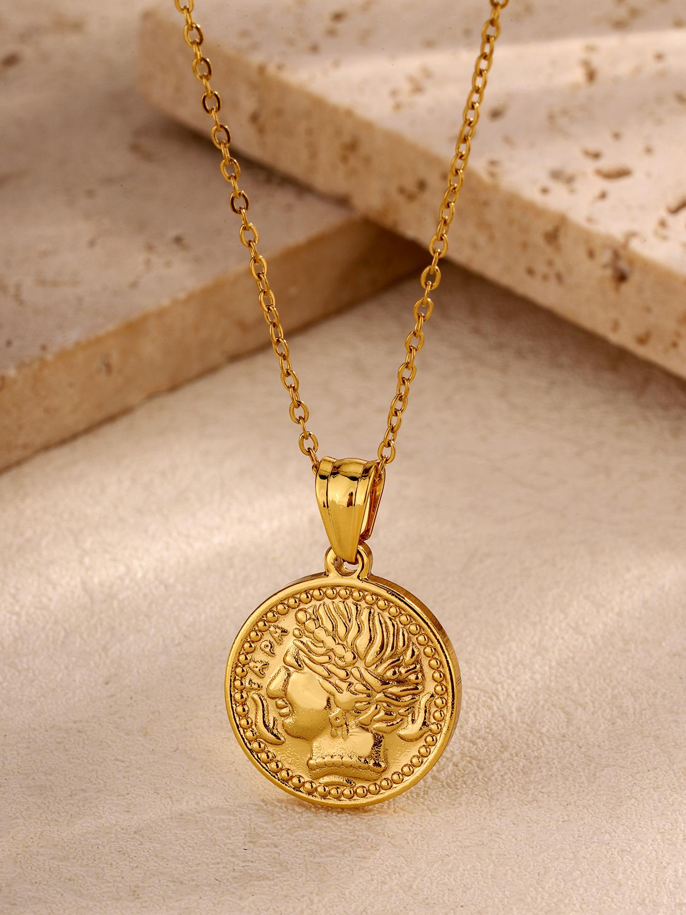 

Ожерелье из нержавеющей стали, не тускнеющее, с покрытием 11 карат, популярное, золотой, ретро, кулон-голова, титановая сталь, ожерелье 18K