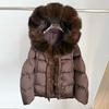 Winter new fox fur collar hooded white goose down jacket women's short loose thickened warm fur jacket