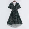 Women's Fashion Casual V Neck Short Sleeve Ruffled Vintage Printed Dresses