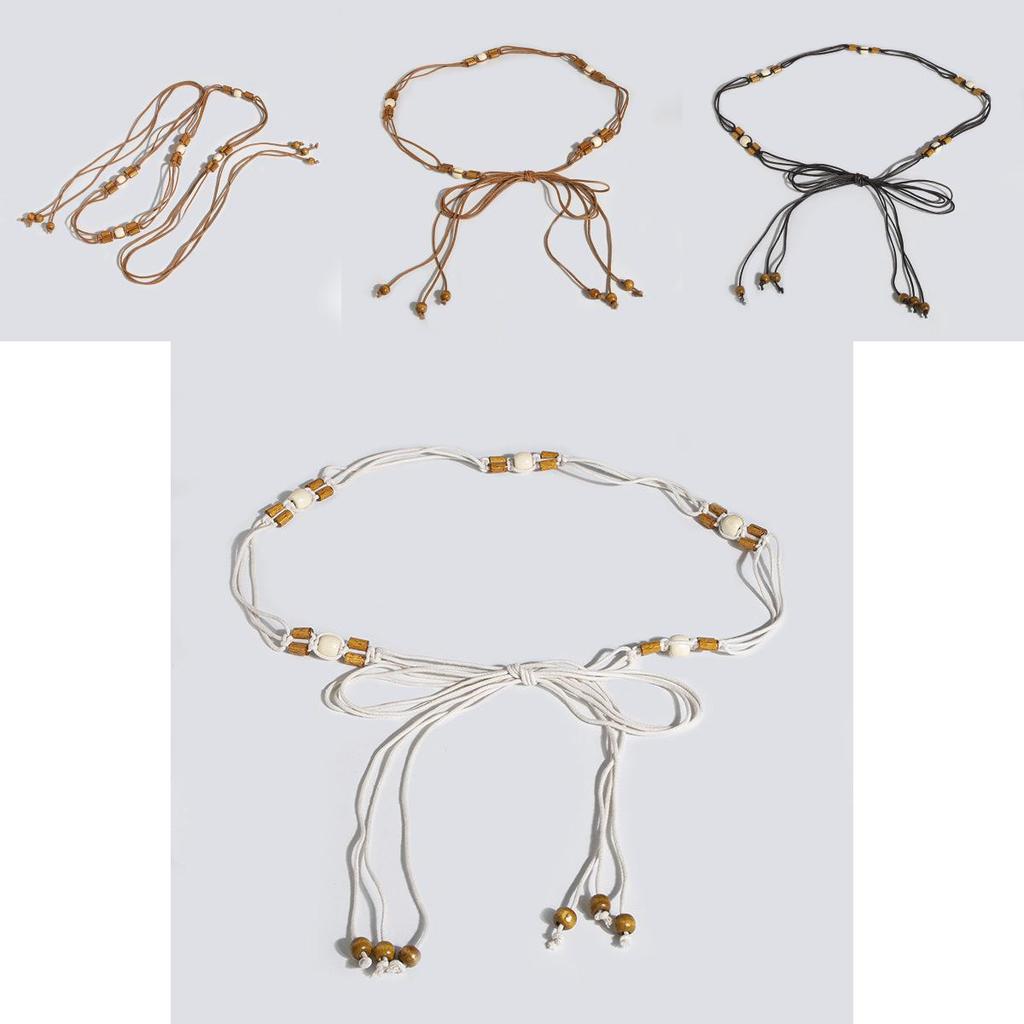 Cintura in corda da vita bohémien con perline di legno per abbigliamento casual estivo da festival