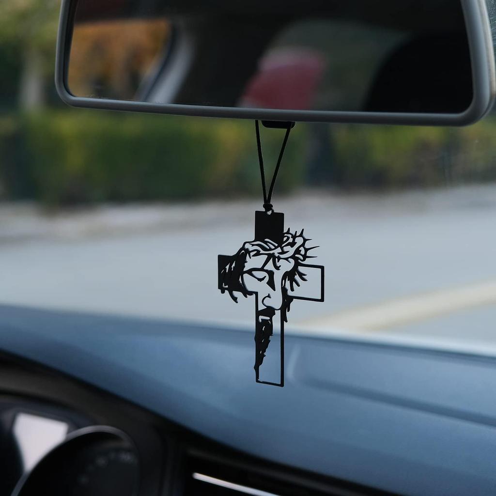 Rear View Mirror Accessories - Car Hanging Accessories - Car Pendant, Charm Ornaments - Swinging Ornaments, Cross Hanger - Black Jesus Christ