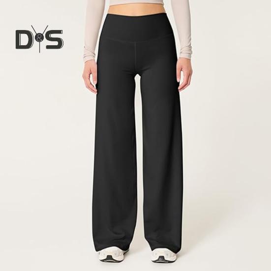 Dámské rozšířené kalhoty s elastickým vysokým pasem, jednobarevné rovné kalhoty, jednobarevné rovné kalhoty na jógu s kontrolou bříška