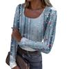 Women's Fashion Slim Bottom Casual Long Sleeve Christmas Printed Pullover U Neck Top