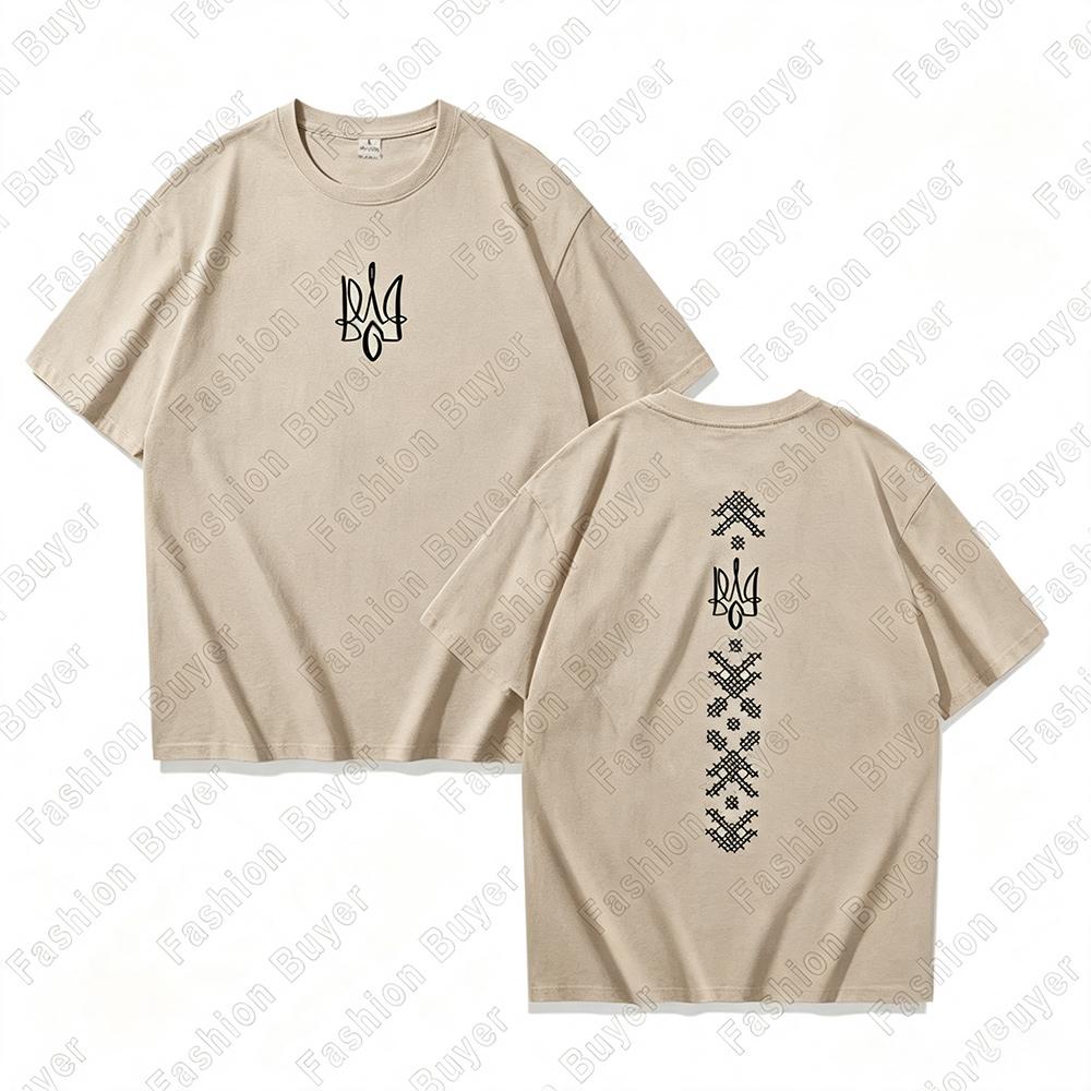 Ukrainethemed Geometric Print Tshirt Unisex Crew Neck Shortsleeved Retro Street YK Basic Tees Casual Fashion Tops Clothing