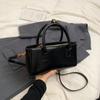 Winter PU Leather Small Square Crossbody Bag for Women Top-handle Shoulder Handbag with Short Handle