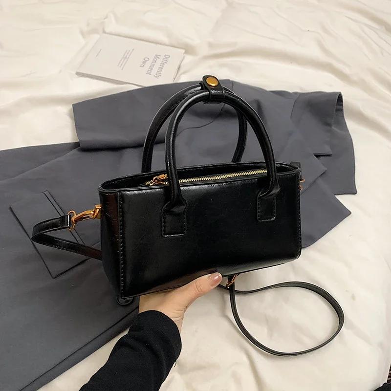 Winter PU Leather Small Square Crossbody Bag for Women Top-handle Shoulder Handbag with Short Handle