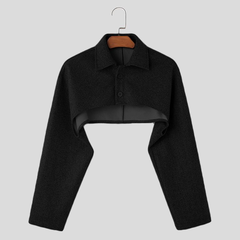 INCERUN Menn Lapel Collar Langermet Fleece Crop Topper Kåper