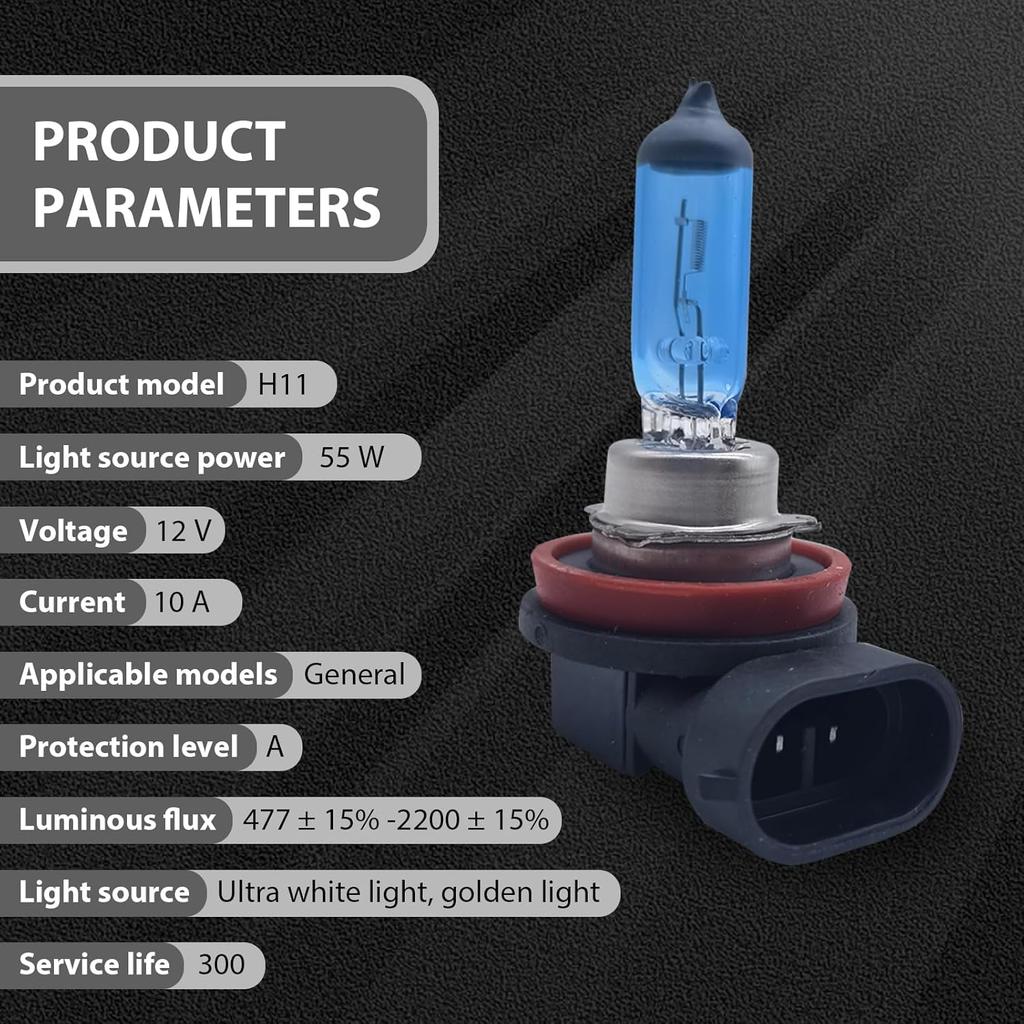 Pack-2 H11 Halogen Bulbs, Car Xenon Light Bulbs, 12V 55W Car High Beam Lights, Automobile Lights Replacement Kit, Universal for Most Cars, SUVs and