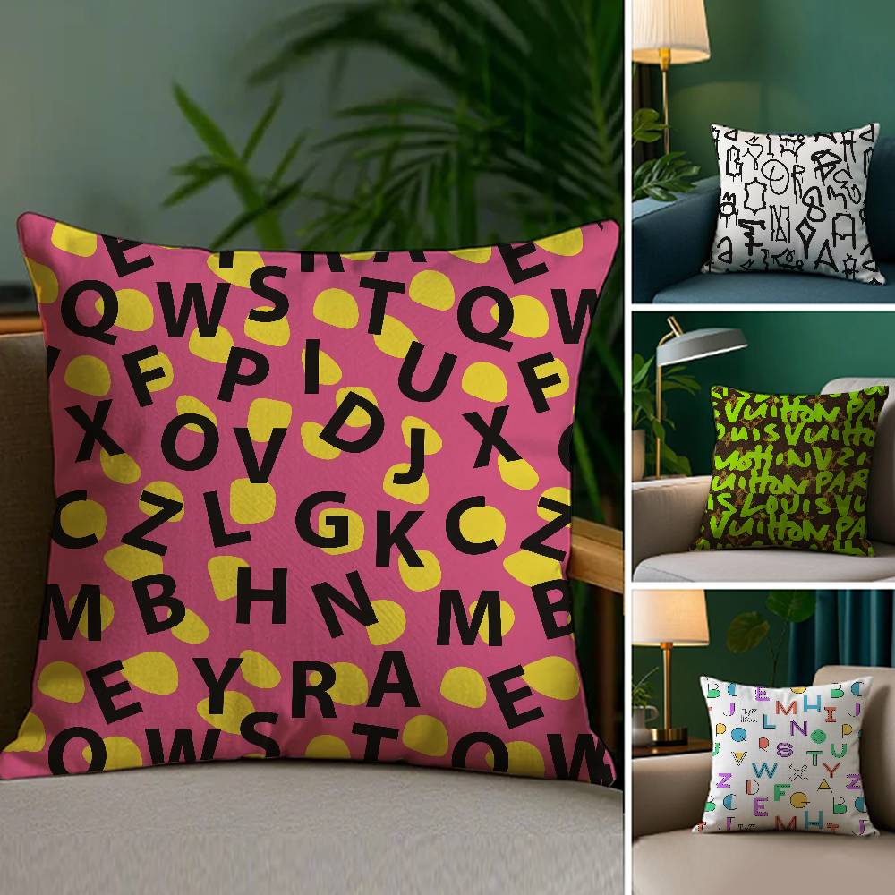 Simple English letters Pillow Case Plush Fabric Soft Double Sided Print Home Sofa High Quality Cushion Cover Throw
