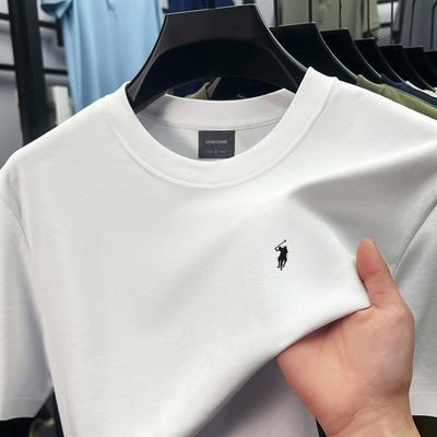 Męski T-shirt z okrągłym dekoltem Moda Jednolity kolor Haft Spurs Krótki rękaw Letni Klasyczny Codzienny Sportowy Trend Odzież męska