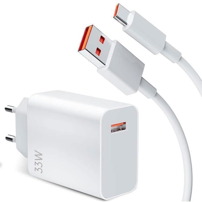 Chargeur USB 33W - E.F.Connection - Câble USB-C 6A 1M - Charge rapide - pour Redmi Note 15/Note 14Pro plus/ Note 13 15C/14C/12C