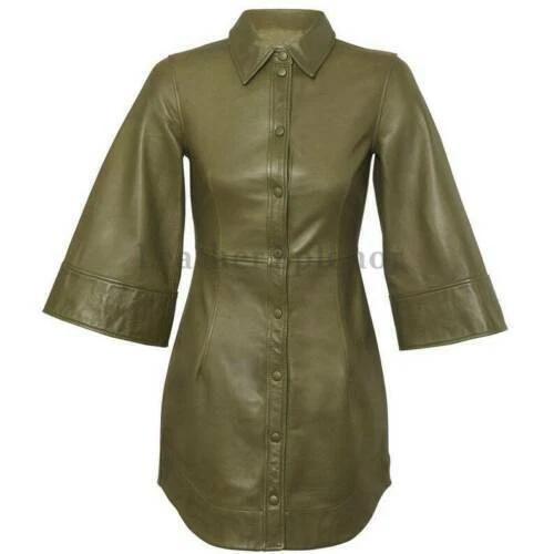 

Casual Stylish Party Wear Women s Genuine Lambskin Leather Green Dress Handmade 3XL зелёный