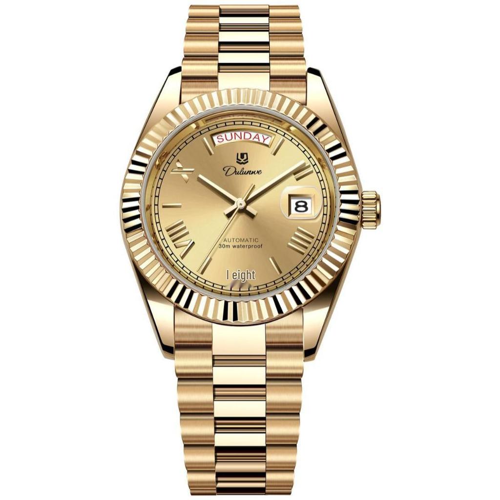 Durenwei 25 Gold Double Date Automatic Men's Waterproof Business Watch
