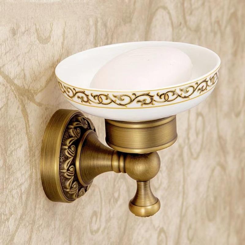 Solid Brass Carved Bathroom Wall Storage Towel Rack, European Antique Bath Towel Holder, Bathroom Hardware Accessory Set