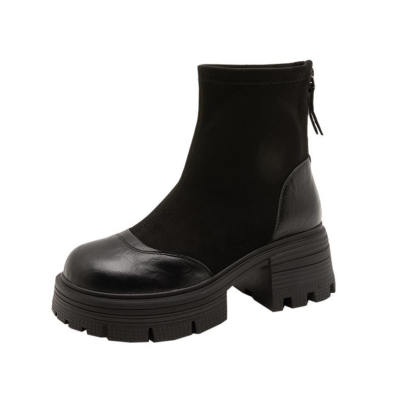 2025 autumn new retro British Martin boots women's Korean version thick-soled thick-heeled short boots elastic thin boots women
