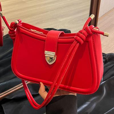 New Red Single Shoulder Bag for Women Classic Flap Design Small Underarm Bags Lady Daily Out Casual Handbag Purses