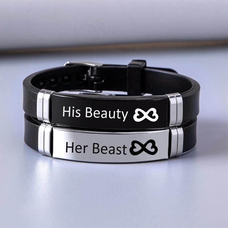 

HER BEAST HIS BEAUTY 2 шт. Парные браслеты браслет You Complete Me Friendship Bangle Модный спортивный силиконовый браслет для влюбленных Подарки для женщин и мужчин His Beauty&Her Beast белый/чёрный