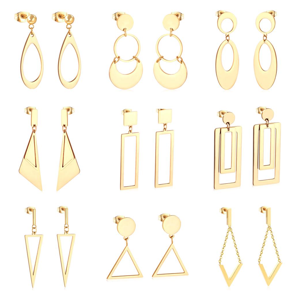 Geometric Stud Earrings Round Triangle Fringed Earrings Stainless Steel Plated 18K Gold Earrings