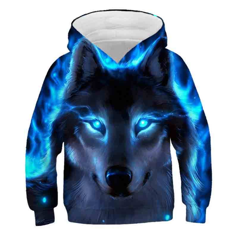 Sudadera con capucha estampada en 3D de lobo nueva 2024 para niños, jersey casual de primavera otoño, chándal para niños, ropa de moda para niños 4-14A, sudaderas Ropa