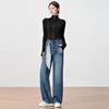 Trendy Autumn 2025 Women's High-Waisted Wide-Leg Jeans with Ribbons - Slimming, Versatile Korean Style.