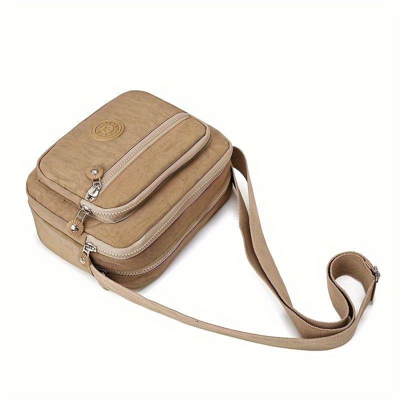 Durable Multi-layer Zipper Crossbody Bag, Nylon Square Shoulder Bag, Perfect Messenger Bag For Daily Use