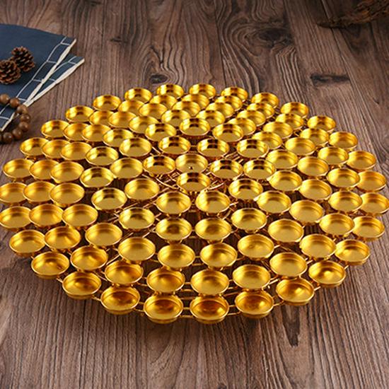 Buddhist Ghee Lamp Holder - Seven Stars Oil Lamp with Lotus Design for Temple Offerings and Everlasting Candle Display.