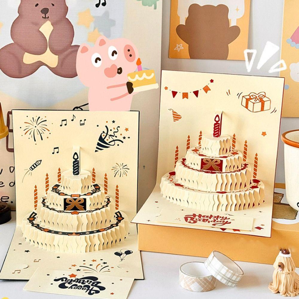 Four-Layer Cake 3D Happy Birthday Card Surprise Gift Folding Birthday Cake Card  Celebration Event