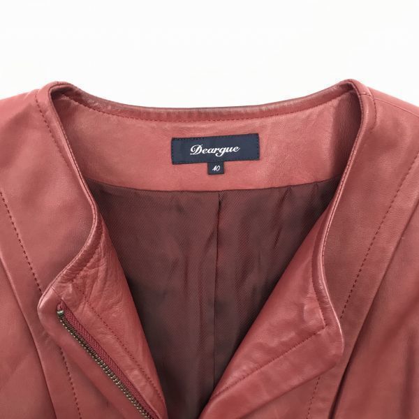 Diarge/Lamb Leather Riders Jacket/40/Women’s L/Red/Sheep Leather/Nocollar/Simple Silhouette(USED)