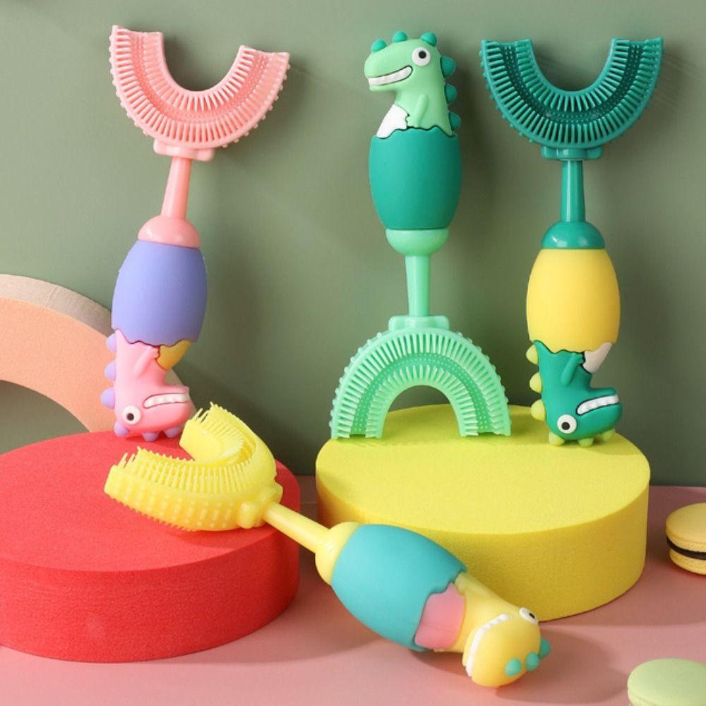 360 Degree U-shaped Tooth Brush Soft Children Teeth Cleaning Dinosaur Baby Toothbrush  Boy Girl