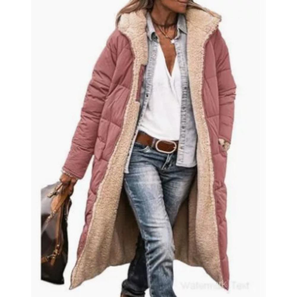 Solid Color Double-Sided Wear Hooded Cotton Coat, Thickened Slim Fit Long Sleeve Long Open Front Jacket