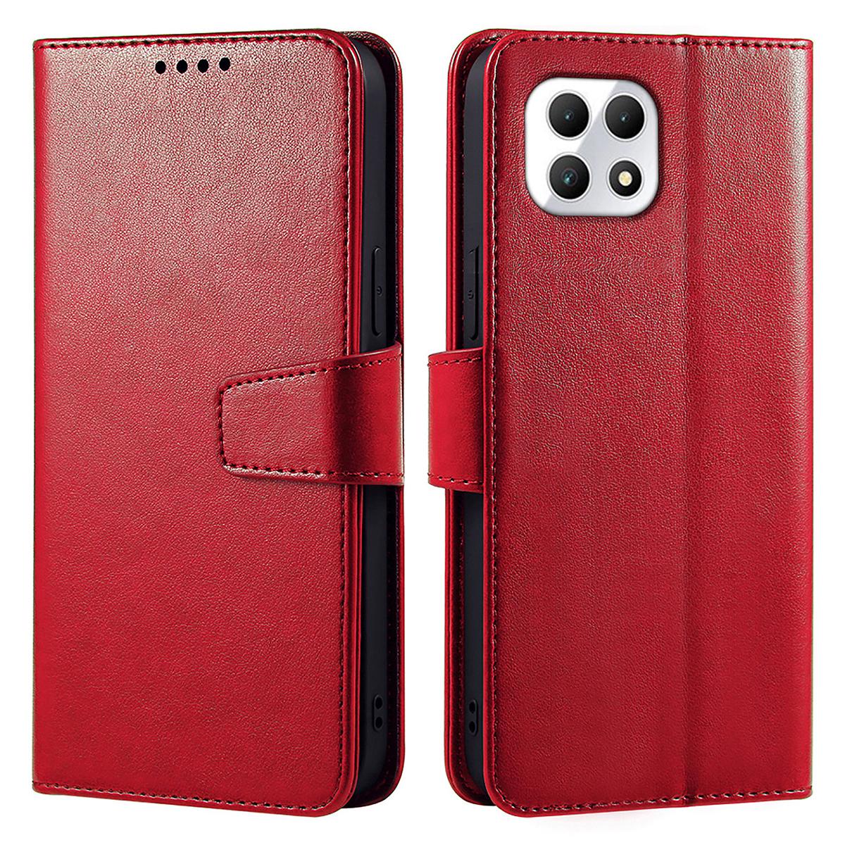 

For T-Mobile REVVL 7/T Phone 2 Case Stand Strong Magnetic Leather Phone Cover Red