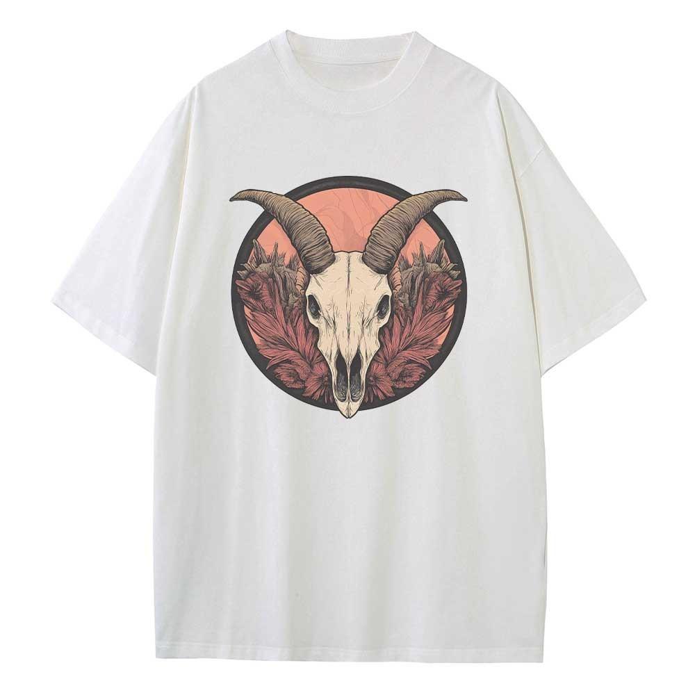 Cotton Baggy T Shirt Goat Skull Crazy Graphic Tees Dropped Shoulder Vintage Unisex Tops Oversize T Shirts Breathable Print