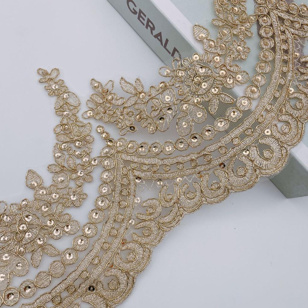 Gold Car Bone Lace Embroidered Wedding Dress Children'S Fashion Accessories, Handmade Veil Jewelry, Width 17Cm