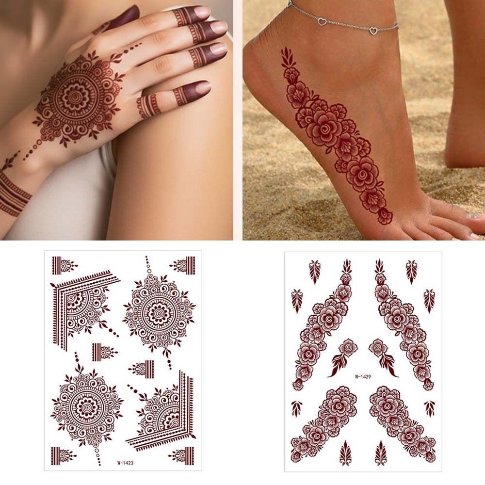 Red Mehndi Stickers Henna Tattoo Stickers Lace Fake Tattoo Body Art Sticker  Girls