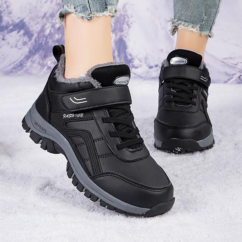 PU Leather Winter Ankle Boots Women Plush Warm Cotton Shoes Wear-resistant Non-slip Outdoor Sneakers for Hiking Walking