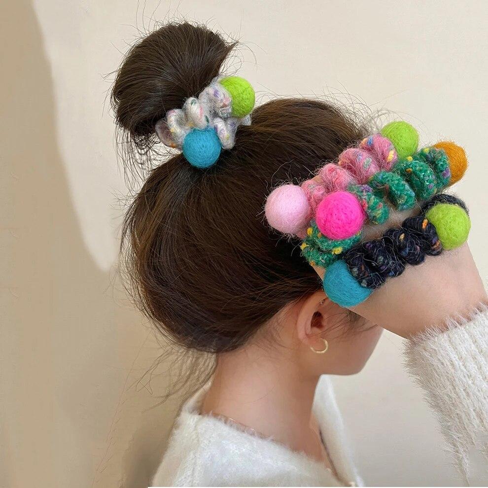 Trendy Plush Telephone Wire Elastic Hair Bands Scrunchies Sweet Colorful Hair Ropes Rubber Bands For Women Hair Accessories Gift