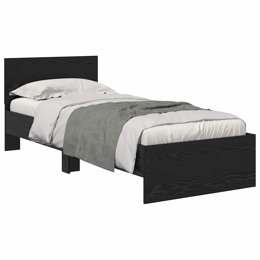 LED Bed Frame in Black Oak Effect 75 x 190 cm Wood Based Material