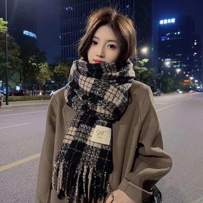 Female senior sense versatile Korean version fashion warm ins style scarf autumn and winter versatile scarf winter double-sided scarf