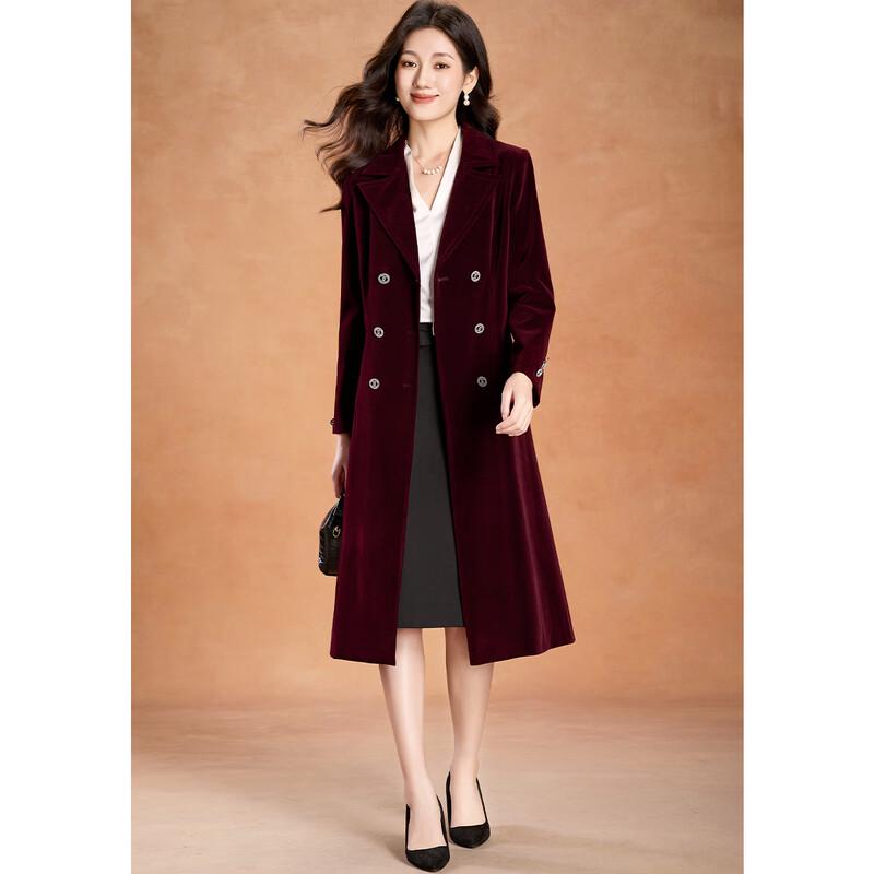 Kebeier Women's Velvet Double-Breasted Wool Blend Coat