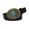Western Belt Retro Turquoise Design Distressed Silver Buckle Faux Leather Wide Navajo Ethnic Style