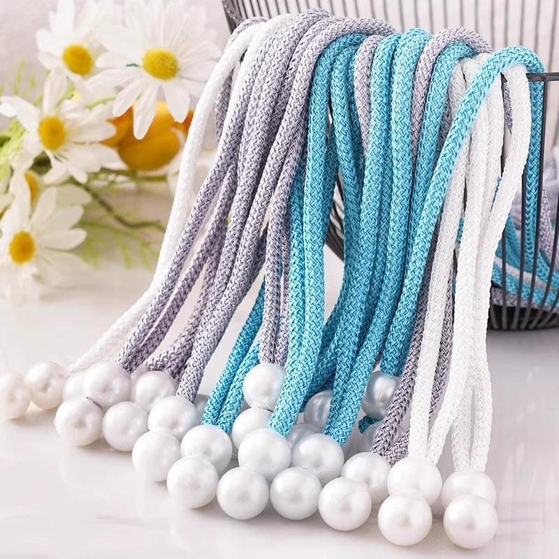 3 Pairs Curtain Binding Straps, Curtain Buckle Storage Ropes, Pearl Deroration for Curtain Home Decor