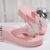Fashion Crystals Bowknot Pink Flip Flops Women 2025 Summer Lightweight Wedge Heels Slippers Woman Clip Toe Eva Thick Sole Sandals Female