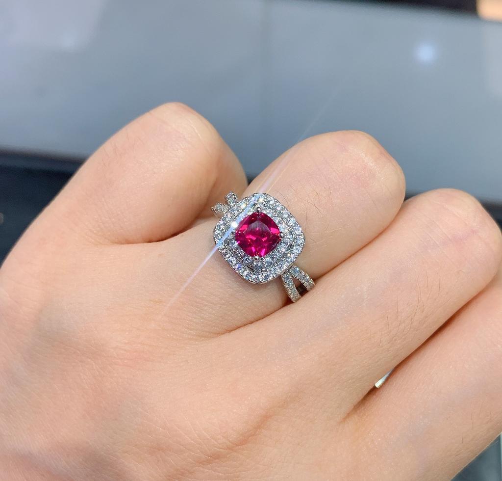 Jewelry Xiaoqing Simulation Color Treasure Emerald Red Treasure Yellow Diamond Pink Diamond Ring